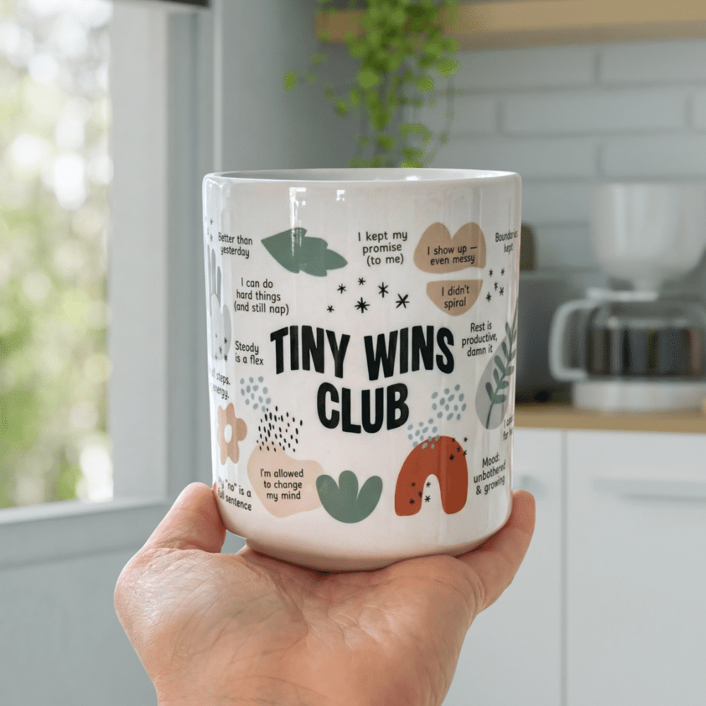Tiny Wins Club Affirmation Mug, 11oz - Moods and Merch