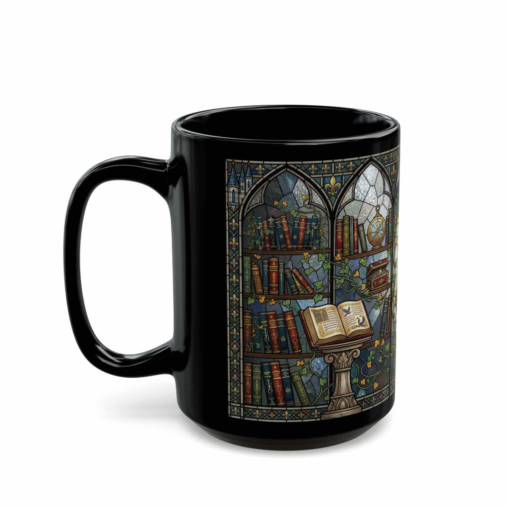 Enchanted Rose Stained Glass Mug Black, 15oz - Moods and Merch