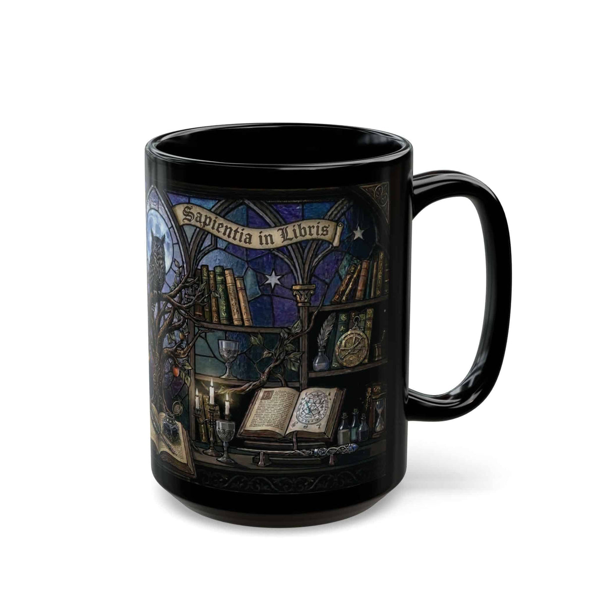 Stained Glass Wizard Library Mug, 15oz - Moods and Merch