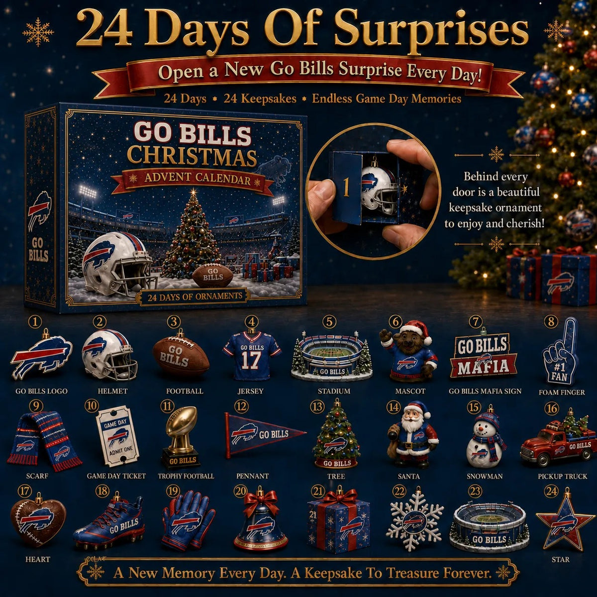 Football Fan Christmas Advent Calendar - 24 Collectible Game Day Ornaments